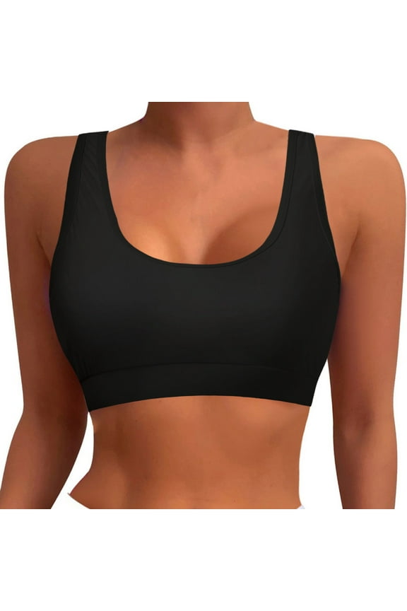 Womens Swimsuit Top Basic Solid Sports Bra Bikini Tops Racerback Swim Top with Padded Women's Swimsuit Black S