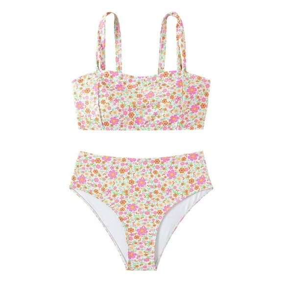 Womens Swimsuits 2 Piece Solid Color Small Floral High Waisted Separates Bikinis Pink Bathing Suit for Women L