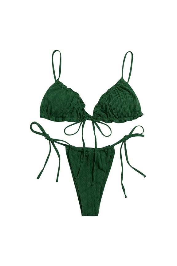 Womens Swimsuits Animal Print Bandeau Wild Trendy Set Bikini Fall Outfit,Green,M