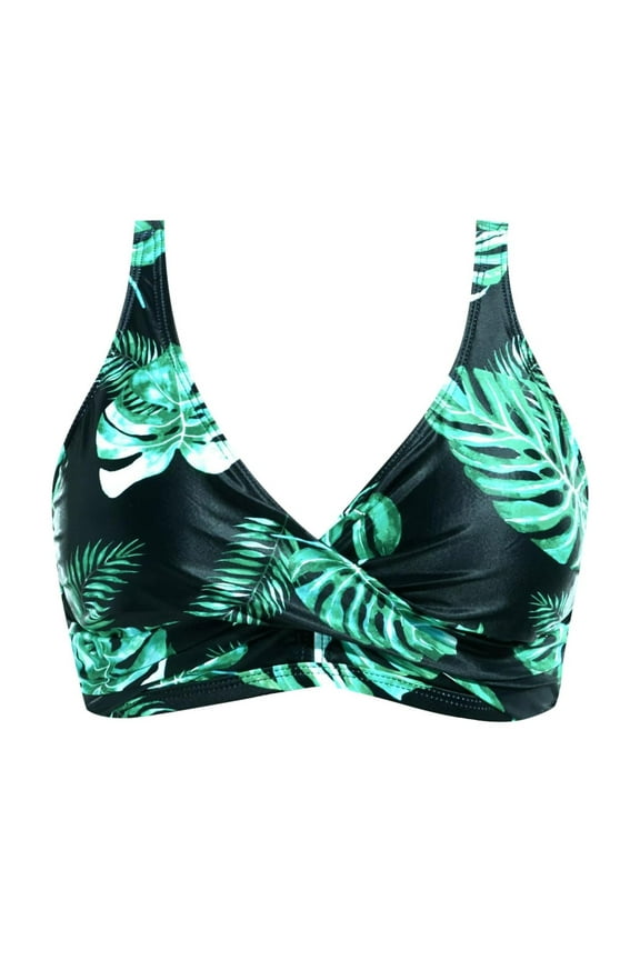 Womens Swimsuits Back Stainless Steel Hooks Tops Underwire Bikini Top Plus Size Tankini Swimwear Green