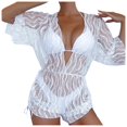 thumbnail image 1 of Womens Swimsuits Bikini Cute Sport Push Up with Mesh Cover Up Drawstring 3 Piece White Bathing Suits for Women S, 1 of 5