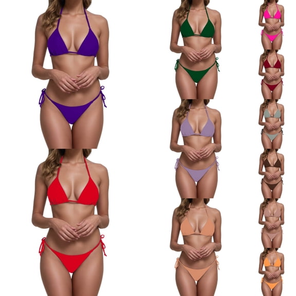 Womens Swimsuits Bikini Set Strappy Top and Bottom Vacation Outfit Backless Beachwear Dark Purple Women's Swimwear L