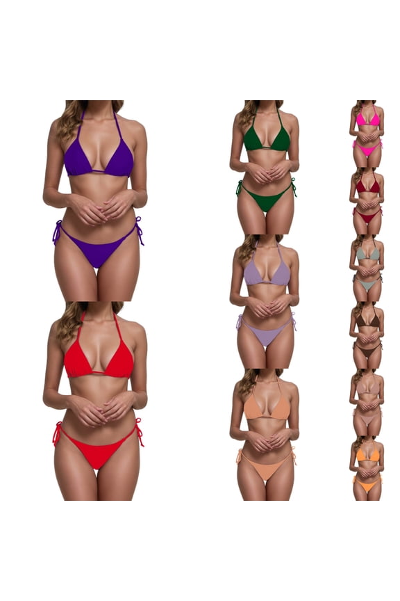 Womens Swimsuits Bikini Set Strappy Top and Bottom Vacation Outfit Backless Beachwear Dark Purple Women's Swimwear L