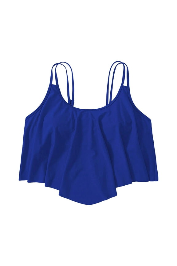 Womens Swimsuits Bikini Tops Full Coverage Tankini Top Double Layer Swim Bras Flounce Bathing Suit Tops With Ruffled Blue XL