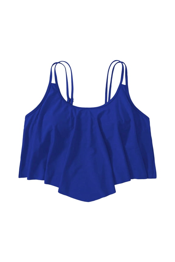 Womens Swimsuits Bikini Tops Full Coverage Tankini Top Double Layer Swim Bras Flounce Bathing Suit Tops With Ruffled Blue XXXL