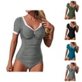 thumbnail image 1 of Womens Swimsuits Color Block Long Sleeve Bathing Suit Full Coverage Rash Guard Sun Protection Performance Swimwear for Beach and Pool, 1 of 6