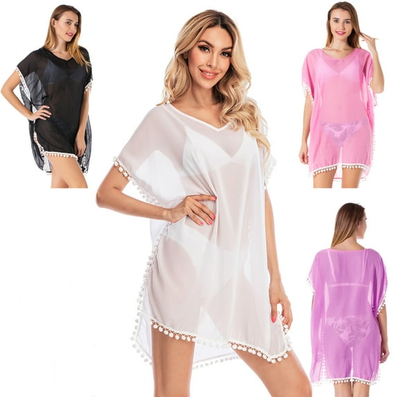 Womens Swimsuits Cover Ups Chiffon Beach Cover Bathing Suit Bikini Wear Coverups Dress, Black