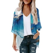 Womens Swimsuits Cover-Ups Summer Plus Size Floral Print Kimono Cardigan Casual Short Sleeve Tops Loose Fit Coverups