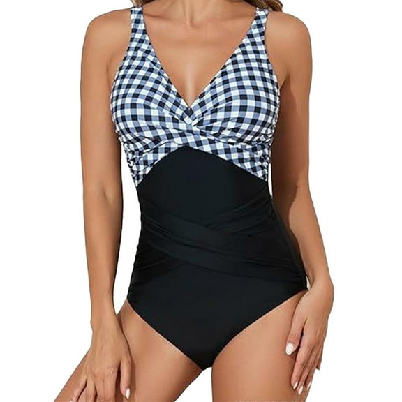 Womens Swimsuits Duoif Swimsuits for Women Slimming Bathing Suit Retro Ruched Padded Swimwear Bathing Suit for Women Light Blue L