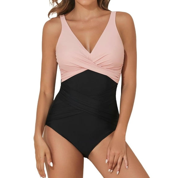 Womens Swimsuits Duoif Swimsuits for Women Slimming Bathing Suit Retro Ruched Padded Swimwear Bathing Suit for Women Pink S