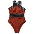 thumbnail image 1 of Womens Swimsuits Duoif Women's One Swimsuit High Cut Bathing Suit Contrasting Colors Neck Bathing Suit for Women Coffee L, 1 of 9