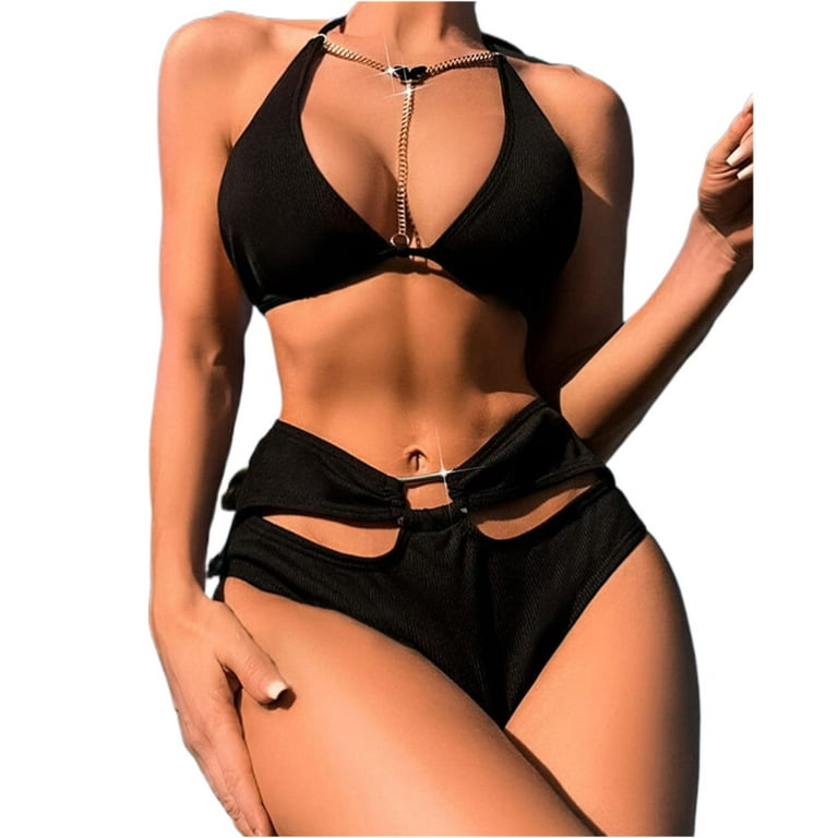 Womens Swimsuits Fashion Backless Solid Color Large Chest Gathered