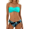 thumbnail image 1 of Womens Swimsuits Floral Print Bikini Set Two Piece Beach Strapless Pool Party Mint Green Womens Bathing Suits L, 1 of 3