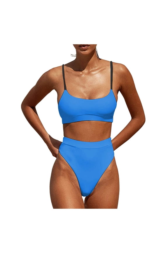 Womens Swimsuits High Waisted Swimsuits Bottom Padded Bathing Suits Bikini Sets Top 2Pcs Swimwear Sky Blue L