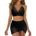 thumbnail image 1 of Womens Swimsuits High Wasited Solid Color Bikini 3Pcs Set Swimsuits Cruvy Mesh Swim Skirt Fashion Swimwear Black XL, 1 of 5