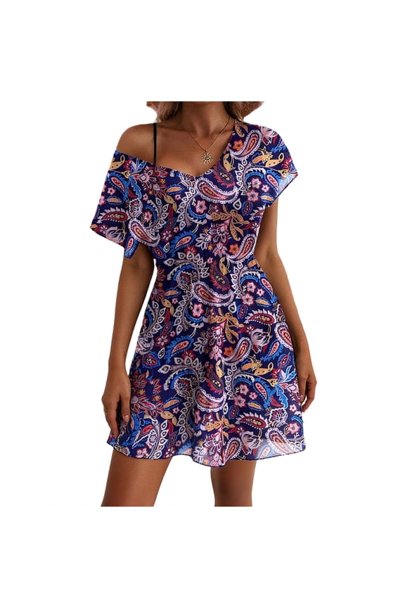 Womens Swimsuits Mesh Coverups Beach Boho Cover Up Dresses High Waist Short Sleeve Lightweight Swim Dress, Purple XL