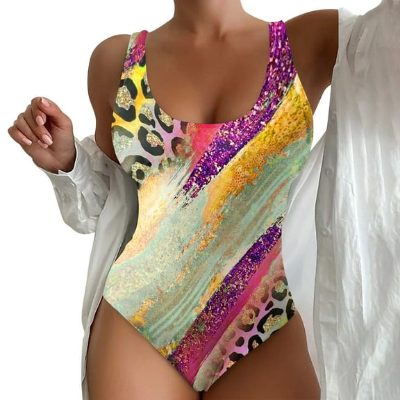 Womens Swimsuits One Piece Beach Tie-Dye 3D Printed European and Summer Bodysuit Hot Pink Womens Bathing Suits L