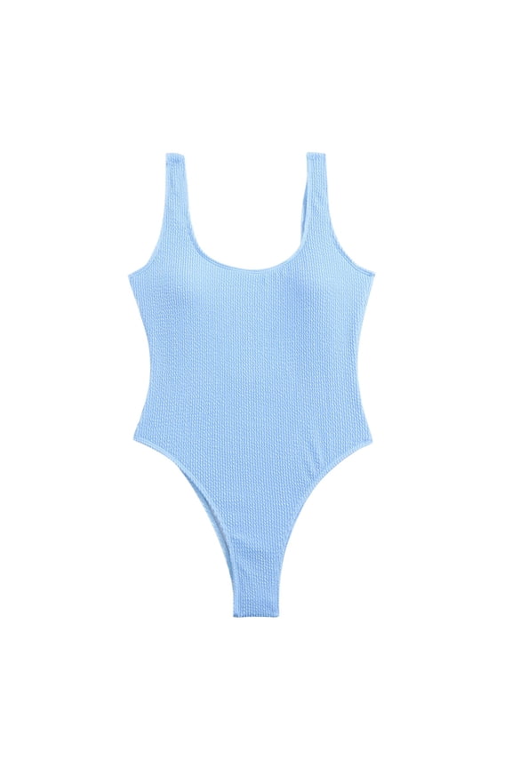 Womens Swimsuits One Piece Solid Color Crinkle Fabric Special Material Conservative Ribbed One Piece Swimsuit Women's Swimwear C S