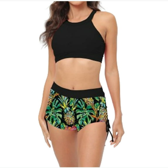 Womens Swimsuits Pimelu Bathing Suit for Women Bikini Set Two Piece Bathing Suits for Women Summer Beach Pool Party Swimwear Fashion Floral Print Ladies Girls High Waist Swimsuit