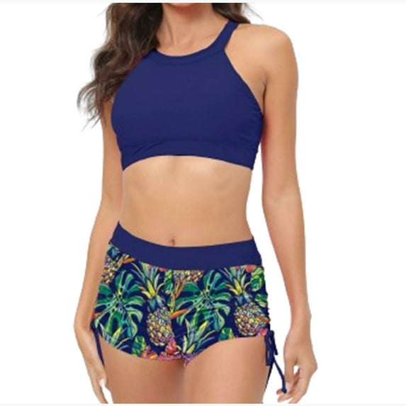 Womens Swimsuits Pimelu Bathing Suit for Women Bikini Set Two Piece Bathing Suits for Women Summer Beach Pool Party Swimwear Fashion Floral Print Ladies Girls High Waist Swimsuit