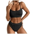 thumbnail image 1 of Womens Swimsuits Pimelu Bathing Suit for Women Bikini Set Two Pieces Swimsuit for Women Summer Ladies Beach High Waist Bikini Sets Girls Solid Spaghetti Strap Swimwear with Briefs, 1 of 7