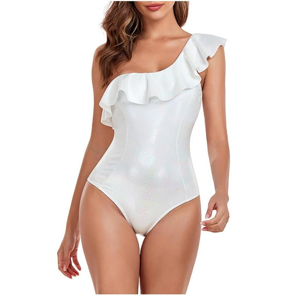 Womens Swimsuits Pimelu Bathing Suit for Women One Piece Bathing Suit Womens One Piece Swimsuit Beach Pool Party High Waist Swimwear Ladies Girls Fashion Ruffle Layer One Shoulder Slim Bikini