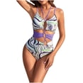 thumbnail image 1 of Womens Swimsuits Pimelu Bathing Suit for Women One Piece Swimsuit High Waist Bathing Suit for Women Fashion Marbled Print Cut out Strap Bikini Summer Beach Halter Monokini Swimwear, 1 of 4