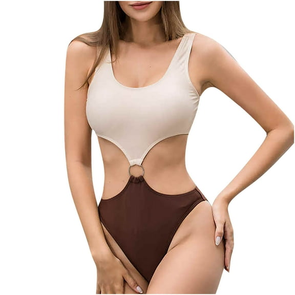 Womens Swimsuits Pimelu Bathing Suit for Women One Piece Swimsuit Womens Bikini Fashion Color Block Cut out High Waist One Piece Bathing Suit Ladies Girls Padded Push up Slim Athletic Swimwear
