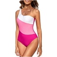 thumbnail image 1 of Womens Swimsuits Pimelu Bathing Suit for Women One Piece Swimsuit Womens One Piece Bathing Suit Fashion Color Block One Shoulder Athletic Swimwear Girls Ladies High Waist Tankini Beachwear, 1 of 4