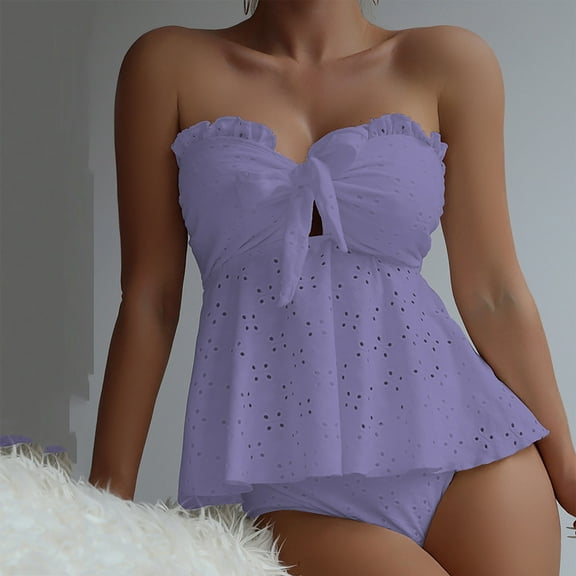 Womens Swimsuits Plus Size Two-piece Bikini Set Beach Swimsuit Purple L