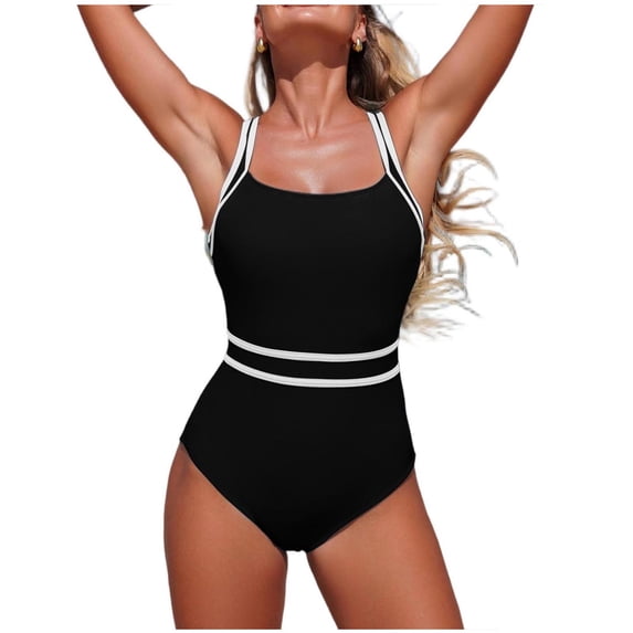 Womens Swimsuits Sevevn Womens One Piece Swimsuits Tummy Control Athletic Full Coverage Bathing Swim Suit Color Block Slimming Swimwear Black M