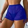 thumbnail image 1 of Womens Swimsuits Side Drawstring Mesh Cover Up Shorts Beach Cover Up Beach Wrap Bikini Wraps Cover Ups For Swimwear Ruffle Pants Bathing Suit For Women ,Blue, 1 of 9