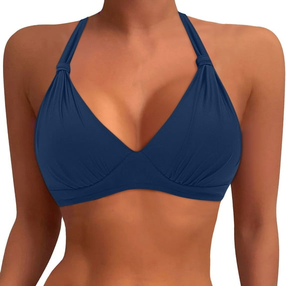 Womens Swimsuits Solid Color Plus Size Bikini Sets For Women Top Large Bust Swim Top Full Coverage Top Sport Bra Top No Bottom Swimwears Bathing Suits,Blue,Xxl