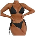 thumbnail image 1 of Womens Swimsuits Solid Color Sexy Lace Up Halter Backless Brassiere With Thongs Brazilian Split Two Piece Bikini Sets For Women Swimwears Beachwear,Black,M, 1 of 5