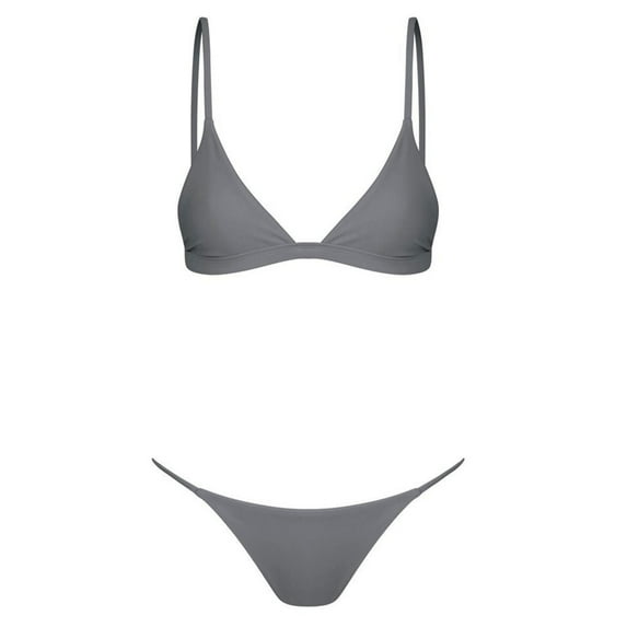 Womens Swimsuits Solid Color Spaghetti Strap Push Up Brassiere With Thongs Brazilian Two Piece Bikini Sets For Women Swimwears Sportwear,Beige,L