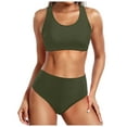 thumbnail image 1 of Womens Swimsuits Solid Color Strappy Round Neck Push Up Bra And Panty Set Vintage Tow Piece Tankini Swimsuits For Women Swimwears Beachwear,Army Green,XL, 1 of 3