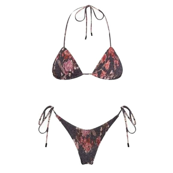 Womens Swimsuits Solid Color Tie Dye Ultrathin Lace Up Halter Sexy Brassiere With Thongs Two Piece Brazilian Bikinis Set Swimwears Holiday Wear,Black,XL