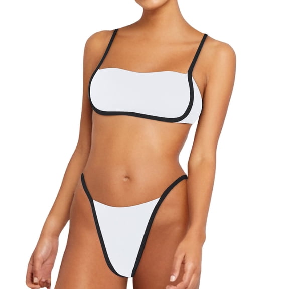 Womens Swimsuits Spaghetti Strap Brassiere With Thongs Retro Sexy Brazilian Two Piece Bikini Sets For Women Swimwears Activewear,White,S