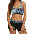 thumbnail image 1 of Womens Swimsuits Split 2Pcs Swimwear Tropical Print Bikini Sets Cropped Swim Tops With Boyshorts 2Pcs Bathing Suit Multicolour M, 1 of 5