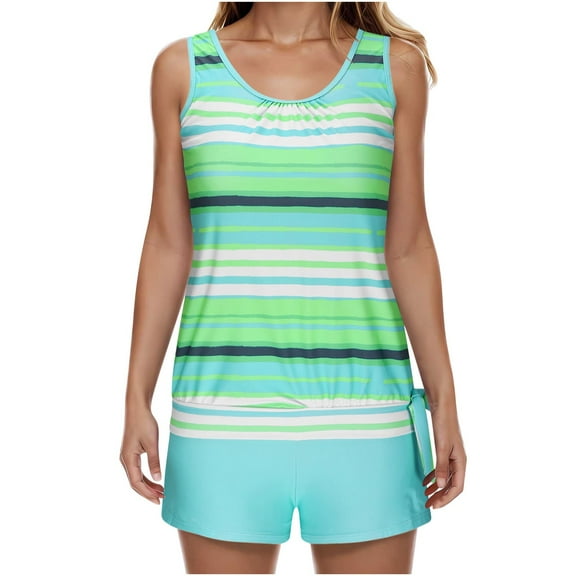 Womens Swimsuits Tankini Two Piece Floral Print Bathing Suits Tummy Control Flowy Athletic Swimsuits with Boyshorts