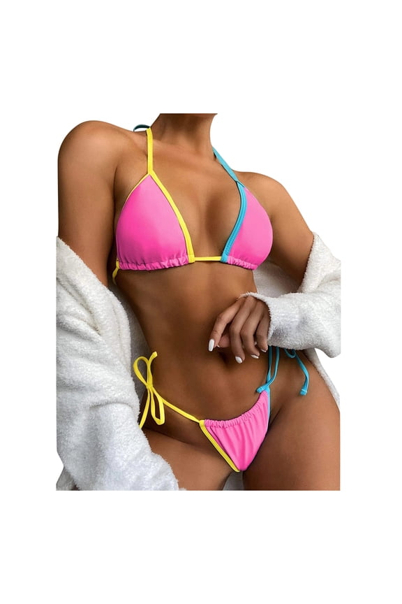 Womens Swimsuits Triangle String Bikini Brazilian Thong Swimwear,Pink,S