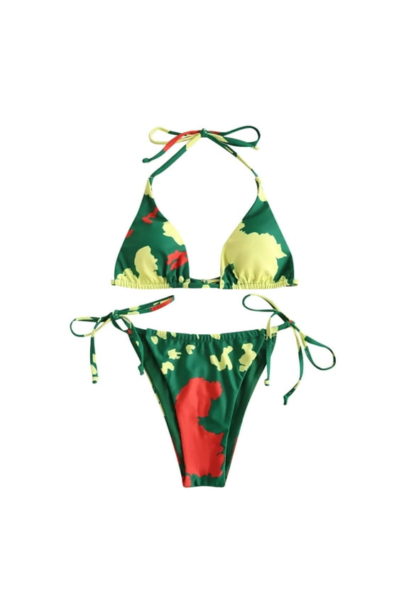 Womens Swimsuits Triangle String Bikini Printed Thong Bathing Suit,Green,M