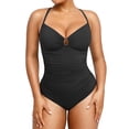 thumbnail image 1 of Womens Swimsuits Tummy Control Bathing Suit Slimming One Piece U-Ring Shapewear Swimwear with Ruched Waist Black 2XL, 1 of 3