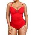 thumbnail image 1 of Womens Swimsuits Tummy Control Bathing Suit Slimming One Piece U-Ring Shapewear Swimwear with Ruched Waist (Red, M), 1 of 3