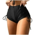 thumbnail image 1 of Womens Swimsuits Tummy Control High Waist Solid Color Drawstring Side Fashion Bikini Bottoms Black S, 1 of 5