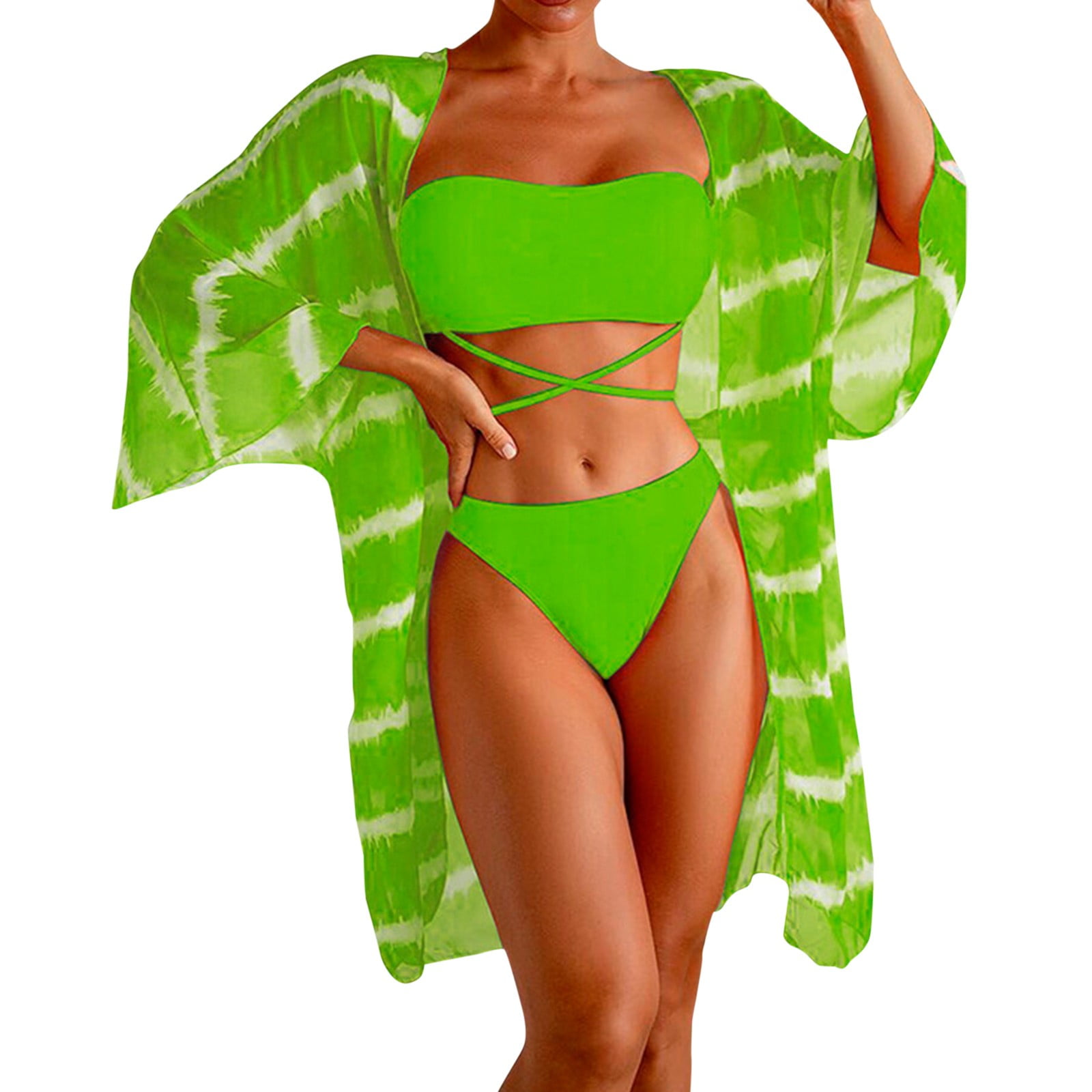 Womens Swimsuits Tummy Control Mid Waist Bikinis 2023 3 Piece Prints