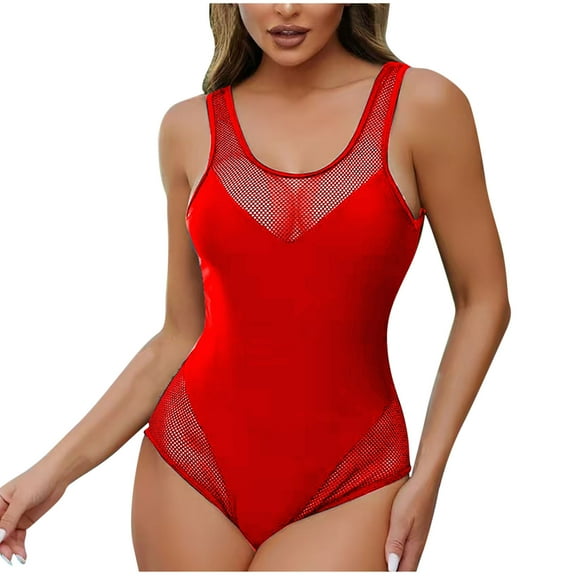Womens Swimsuits Tummy Control Women Solid Color Backless Strap Bikini Swimsuit Red,M