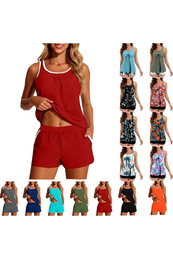 Womens Swimsuits Two Piece Swimsuits Tummy Control Swimwear Tankini Beachwear Swimdress