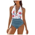 thumbnail image 1 of Womens Swimsuits V Neck Ruffle Back Print One Piece Bathing Suit,White,L, 1 of 5