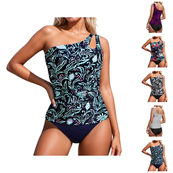Womens Swimsuits Vest Style Two Piece Tankini One Shoulder Tight Fit Bathing Suit Athletic Performance Swimwear for Swimming
